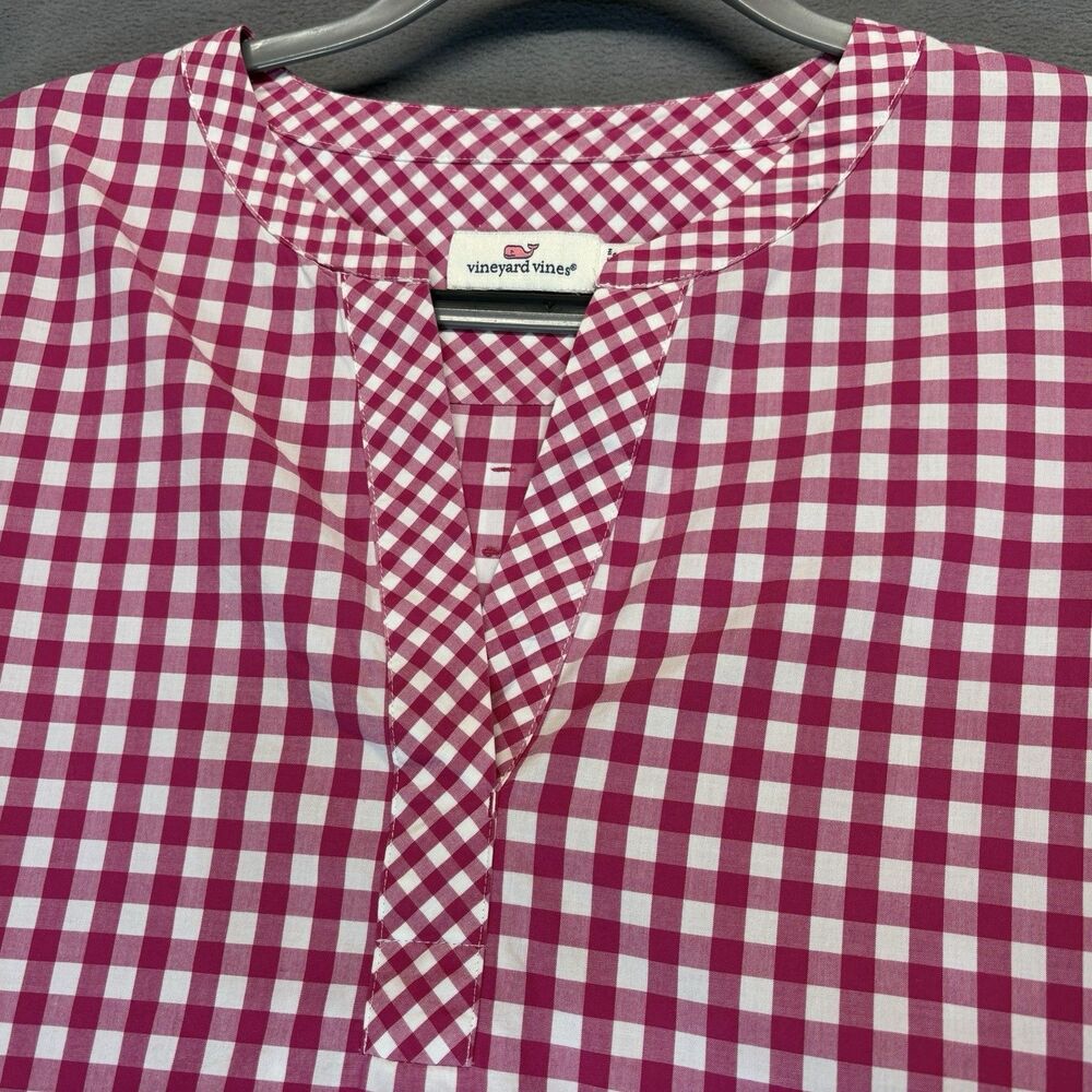 Vineyard Vines Pink Gingham Top Size Medium Cotton Tie Sleeve 3/4 Sleeve Blouse - Picture 3 of 9